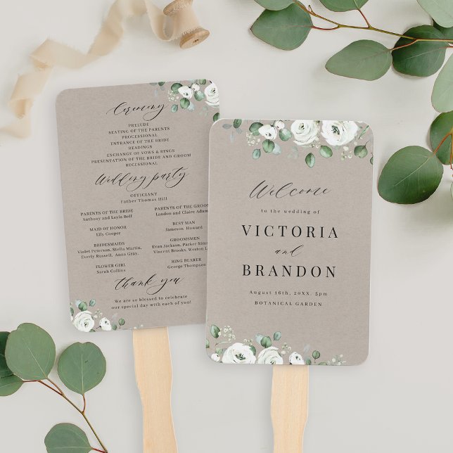 Eukalyptus Greenery Blumenzwiebeln Rustikale Hochz Fächer (Eucalyptus Greenery floral rustic wedding programs Hand Fan)