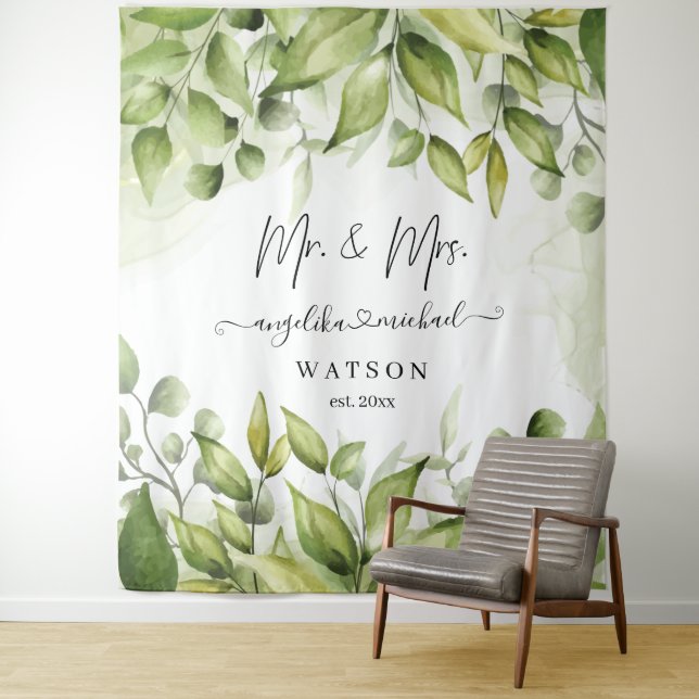 Eukalyptus Greenery Blush Modernes, trendy Script  Wandteppich (Beispiel)