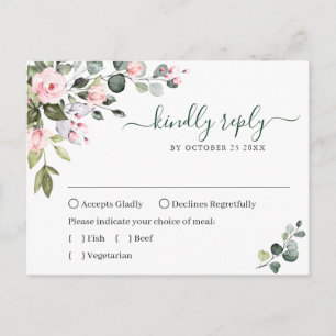 Eukalyptus Greenery Blush Rose Wedding RSVP Card Postkarte