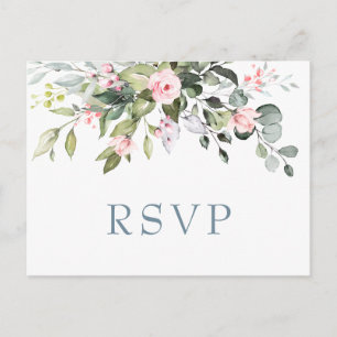 Eukalyptus Greenery Blush Rose Wedding RSVP Postkarte