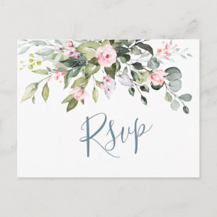 Eukalyptus Greenery Blush Rose Wedding RSVP Postkarte
