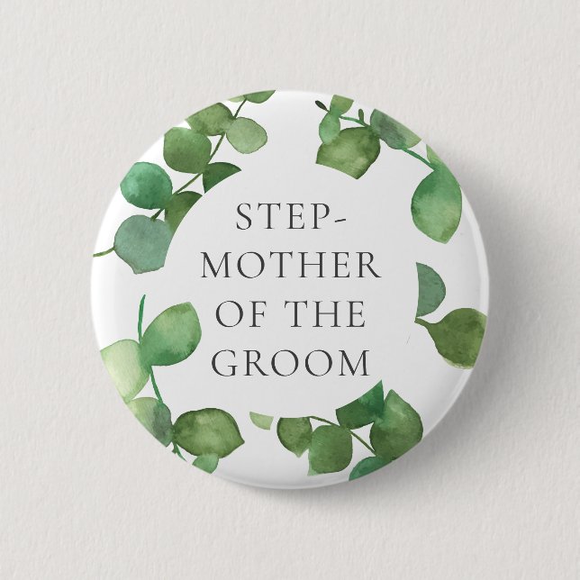 Eukalyptus Greenery Boho Floral Wedding Name Button (Vorderseite)