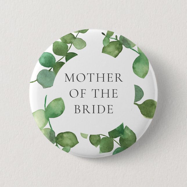 Eukalyptus Greenery Boho Floral Wedding Name Button (Vorderseite)