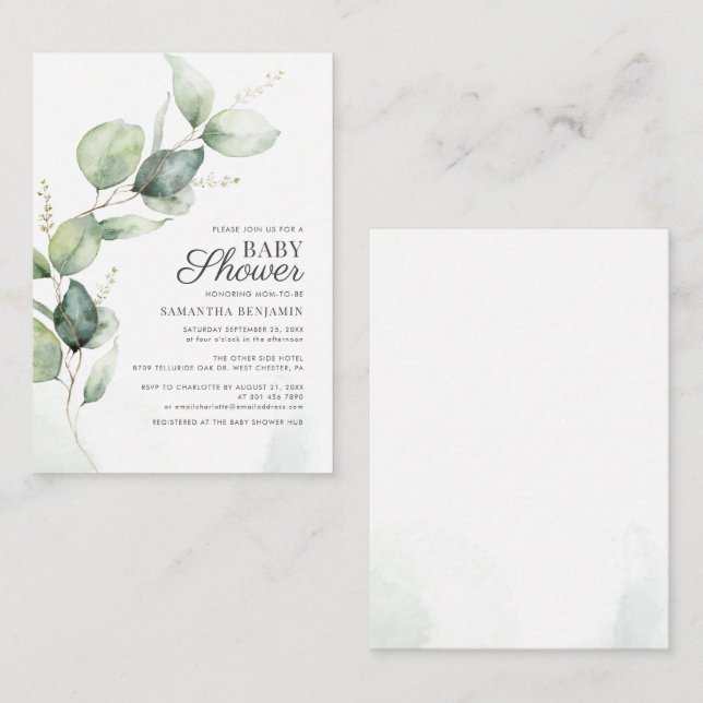 Eukalyptus Greenery Botanical Baby Shower Mitteilungskarte (Vorne/Hinten)