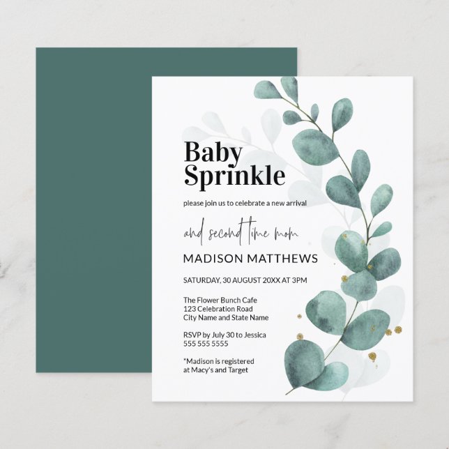 Eukalyptus Greenery Botanical Baby Sprinkle Budget (Vorne/Hinten)