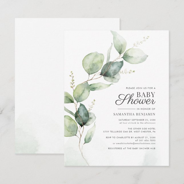 Eukalyptus Greenery Botanical Boy Baby Shower Einladung (Vorne/Hinten)