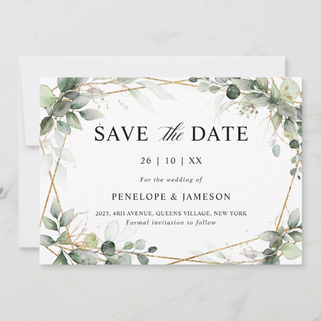 Eukalyptus Greenery Botanical Geometric Wedding Sa Save The Date (Vorderseite)