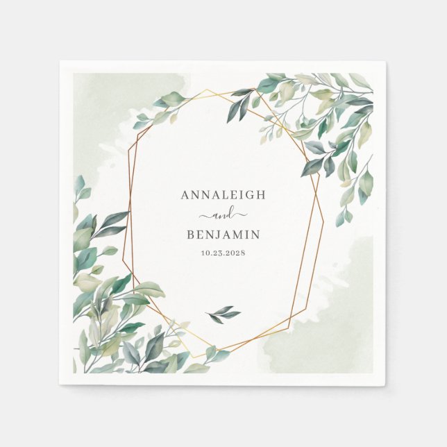 Eukalyptus Greenery Botanical Geometric Wedding Serviette (Vorderseite)