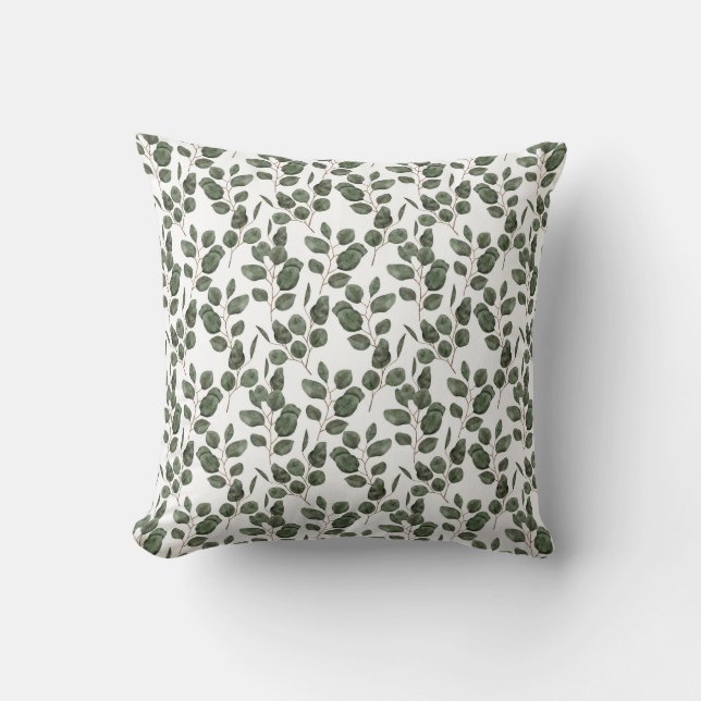 Eukalyptus Greenery Botanical Green White Trendy Kissen (Vorderseite)