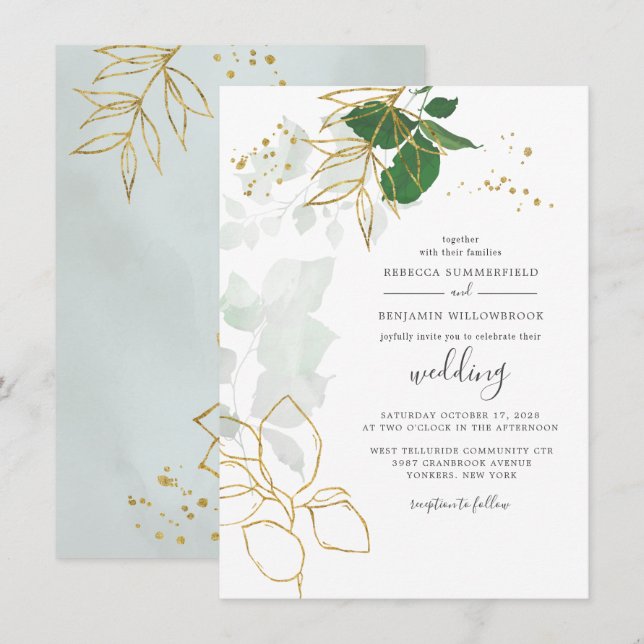 Eukalyptus Greenery Botanische Hochzeit Einladung (Vorne/Hinten)