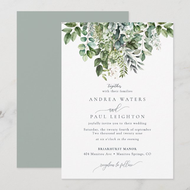 Eukalyptus Greenery | Botanische Hochzeit Einladung (Vorne/Hinten)
