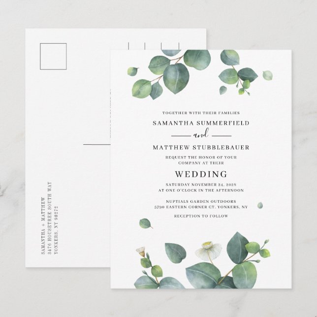 Eukalyptus Greenery Botanische Hochzeit Einladungspostkarte (Vorne/Hinten)