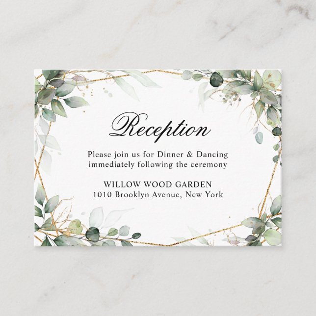 Eukalyptus Greenery Botanische Hochzeitsempfang Begleitkarte (Vorderseite)