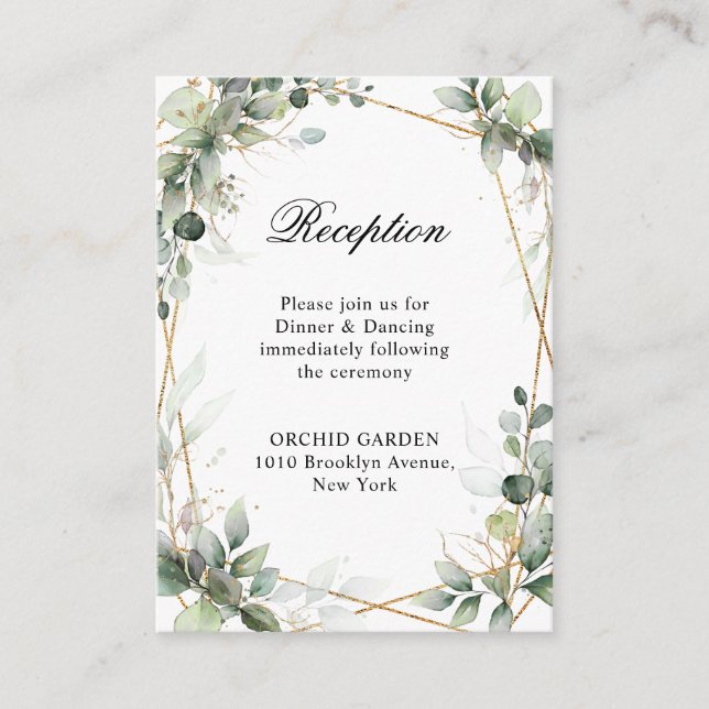 Eukalyptus Greenery Botanische Hochzeitsempfang Begleitkarte (Vorderseite)