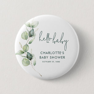 Eukalyptus Greenery Botanische Script Baby Dusche Button