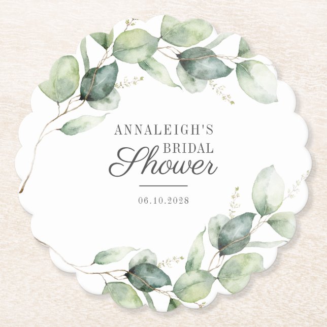 Eukalyptus Greenery Botanisches Script-Brautparty Untersetzer (Vorderseite)