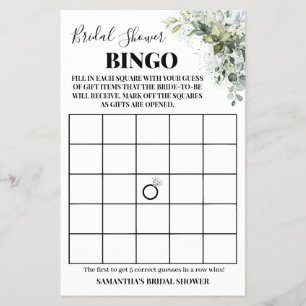 Eukalyptus Greenery Brautparty Bingo Game Card Flyer