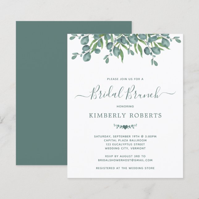 Eukalyptus Greenery Bridal Brunch Einladung (Vorne/Hinten)