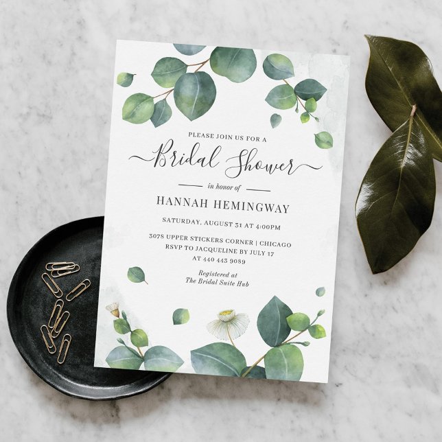 Eukalyptus Greenery Bridal Dusche Einladung (Eucalyptus Greenery Watercolor Script Bridal Shower Invitation)
