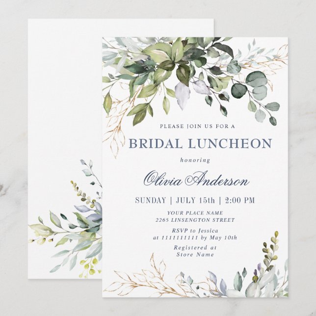 Eukalyptus Greenery BRIDAL LUNCHEON Einladung (Vorne/Hinten)
