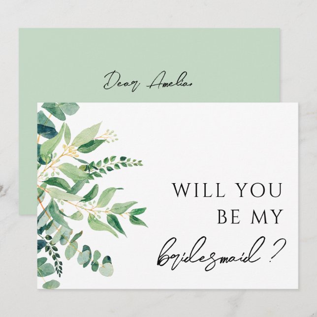 Eukalyptus Greenery Bridesmaid Vorschlag Card Einladung (Vorne/Hinten)