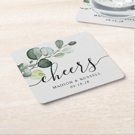 Eukalyptus Greenery Cheers Gastgeschenk Hochzeit Rechteckiger Pappuntersetzer