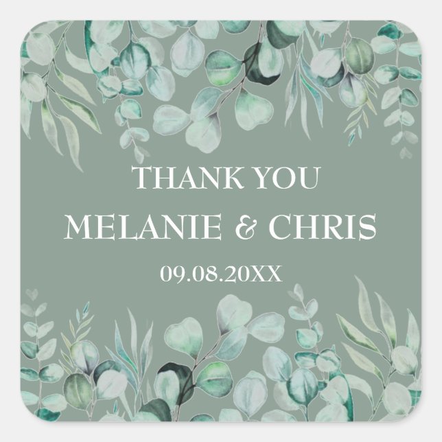 Eukalyptus Greenery Custom Boho Rustic Wedding Quadratischer Aufkleber (Vorderseite)