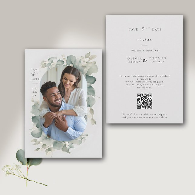Eukalyptus Greenery Dreamy Modernes Foto Hochzeit Save The Date (modern minimalist simple wedding save the date typography calligraphy eucalyptus greenery frame chic)