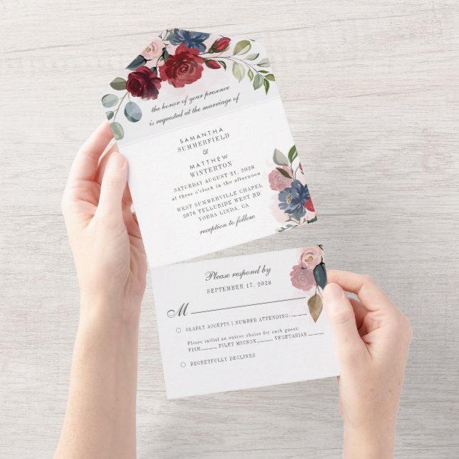 Eukalyptus Greenery Dusty Blue Botanical Wedding All In One Einladung (Abreißen)