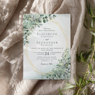 Eukalyptus Greenery Dusty Blue Elegant Wedding Einladung