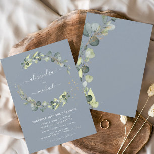 Eukalyptus Greenery Dusty Blue Elegant Wedding Einladung