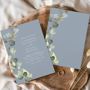 Eukalyptus Greenery Dusty Blue Elegant Wedding Einladung