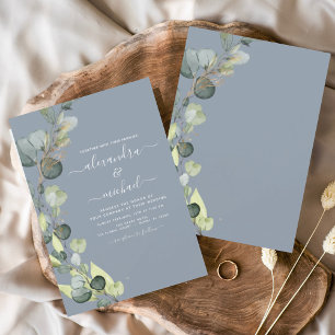 Eukalyptus Greenery Dusty Blue Elegant Wedding Einladung