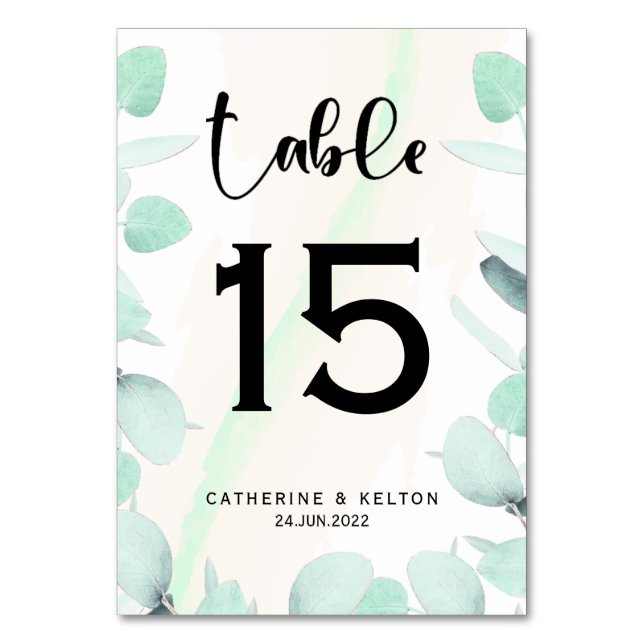 Eukalyptus Greenery Einfach und modern Tischnummer (Vorderseite)