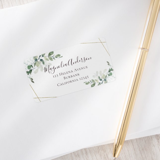 Eukalyptus Greenery Elegant Wedding Address Label Adressaufkleber (Von Creator hochgeladen)