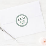 Eukalyptus Greenery Elegant Wedding Monogram Runder Aufkleber<br><div class="desc">Monogram Eukalyptus Greenery Green Foliage Moderne elegante Sommer Hochzeitsticker.</div>