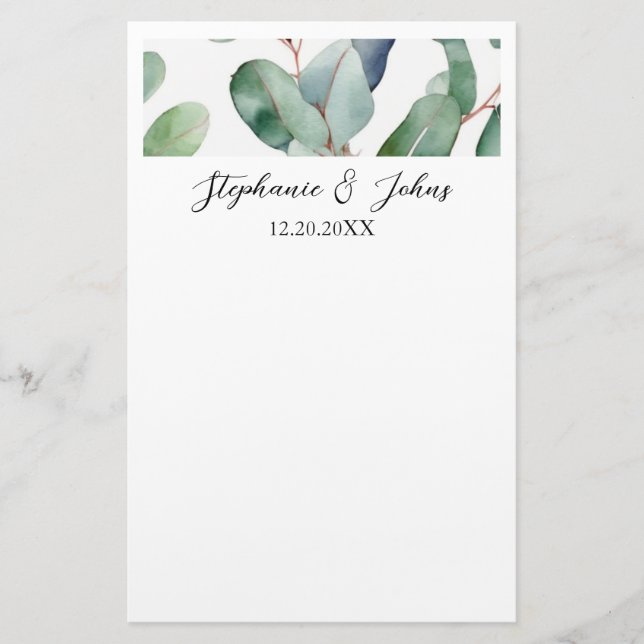 Eukalyptus Greenery Elegante Einfache Rustikale Ho Briefpapier (Vorderseite)