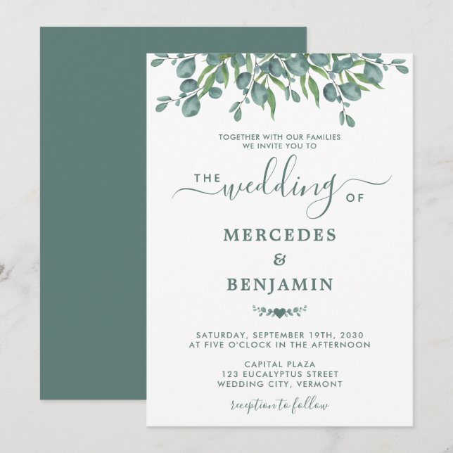 Eukalyptus Greenery Elegante Sage Wedding Einladung (Vorne/Hinten)