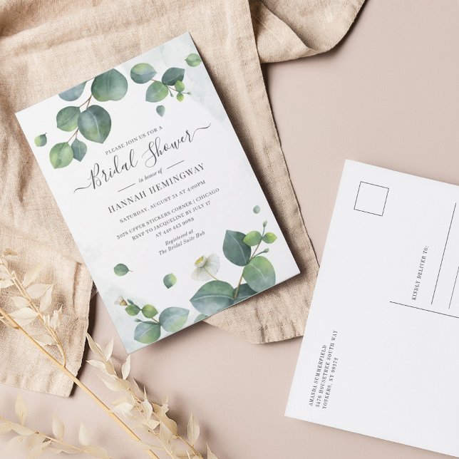 Eukalyptus Greenery Elegantes Brautparty Einladungspostkarte (Eucalyptus Botanical Bridal Shower Invitation Postcard)
