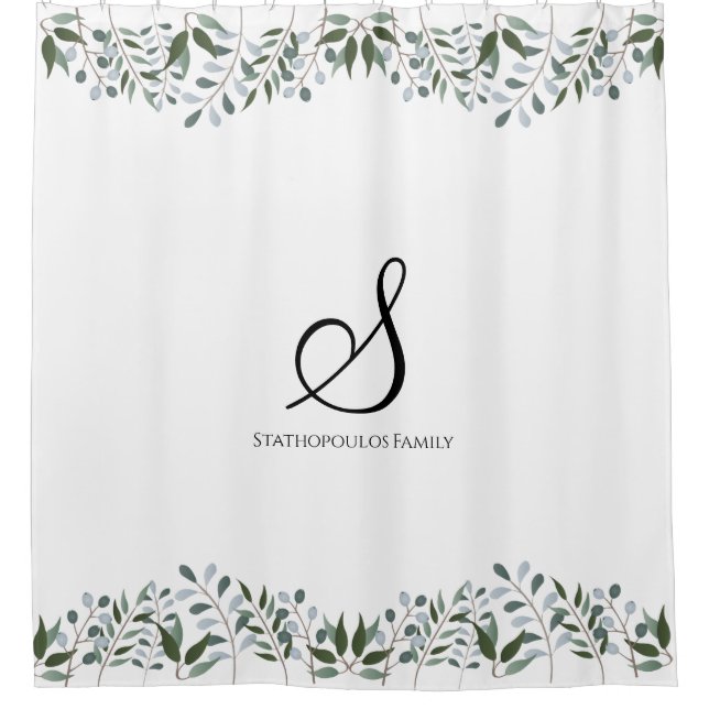Eukalyptus Greenery Floral Familienname Duschvorhang (Vorderseite)