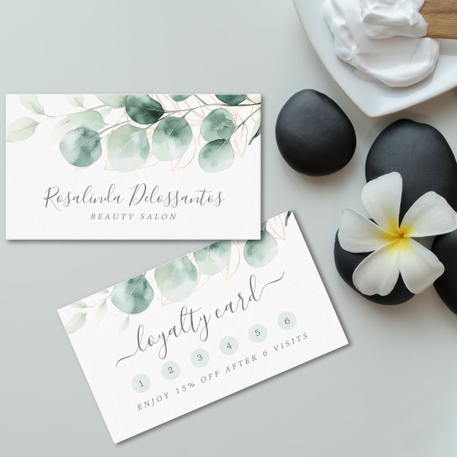 Eukalyptus Greenery Floral Gold Treuekarte (Watercolor Eucalyptus Greenery Floral Gold Loyalty Card)