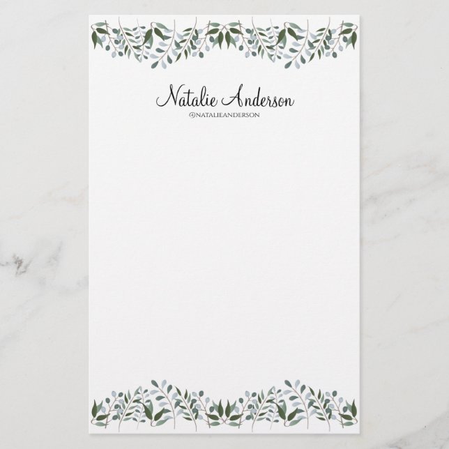Eukalyptus Greenery Floral Personalize Briefpapier (Vorderseite)