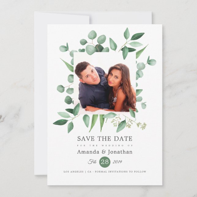 Eukalyptus Greenery Foto Wedding Save The Date (Vorderseite)