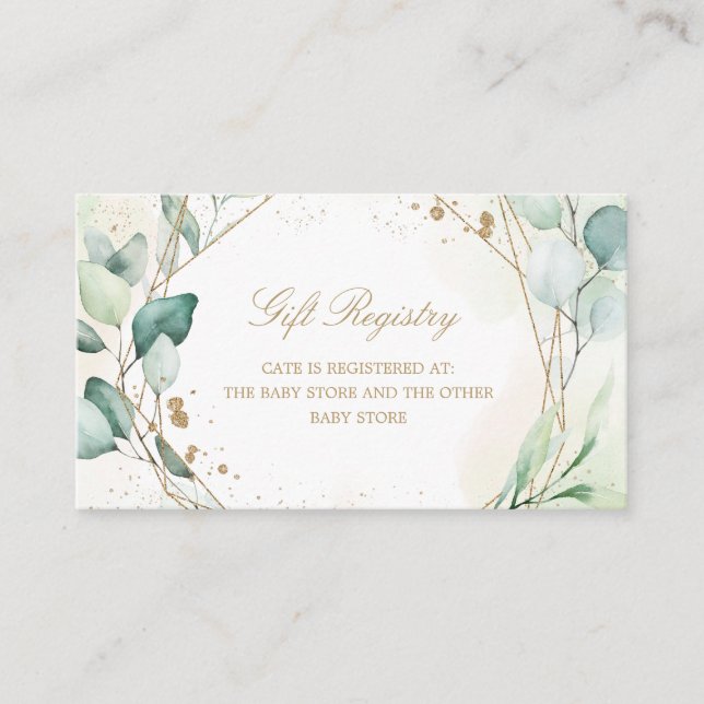 Eukalyptus Greenery Geometric Baby Shower Registry Begleitkarte (Vorderseite)