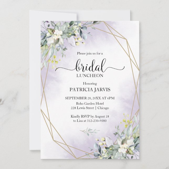 Eukalyptus Greenery Geometric Bridal Luncheon Einladung (Vorderseite)