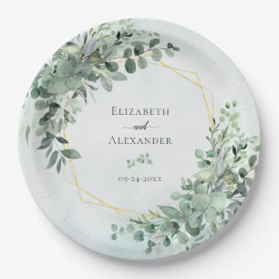 Eukalyptus Greenery Geometric Elegant Wedding Pappteller