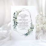 Eukalyptus Greenery Geometric Engagement Party Einladung<br><div class="desc">Geometrisches silbernes Rahmen und üppige Aquarellfarben botanischen eukalyptus grün elegante Einladungen zur Verlobung.</div>