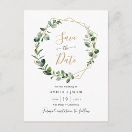 Eukalyptus Greenery Geometric Frame Save the Date Postkarte