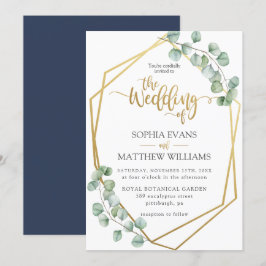 Eukalyptus Greenery Geometric Gold Frame Wedding Einladung