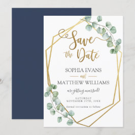 Eukalyptus Greenery Geometric Gold Save the Date Einladung
